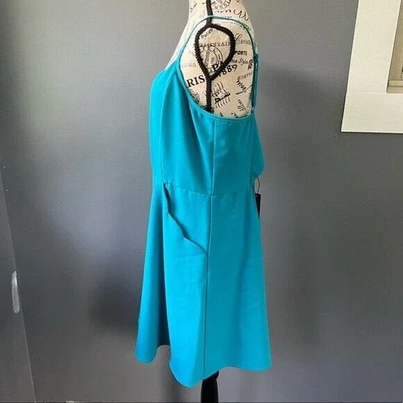 Market & Spruce Teal spaghetti strap v-neck midi dress with scallop hem pockets - Picture 6 of 8